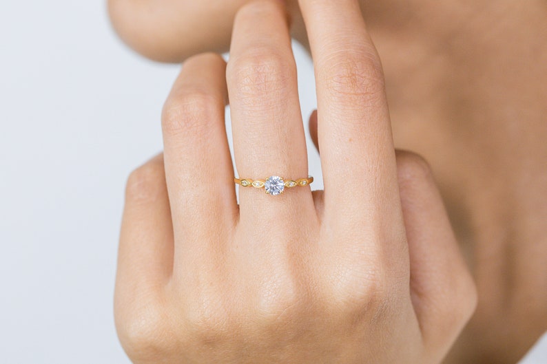 Diamond Engagement Ring, April Birthstone Ring, Diamond Anniversary Ring, 14k Gold Unique Promise Ring, Wedding Ring image 2