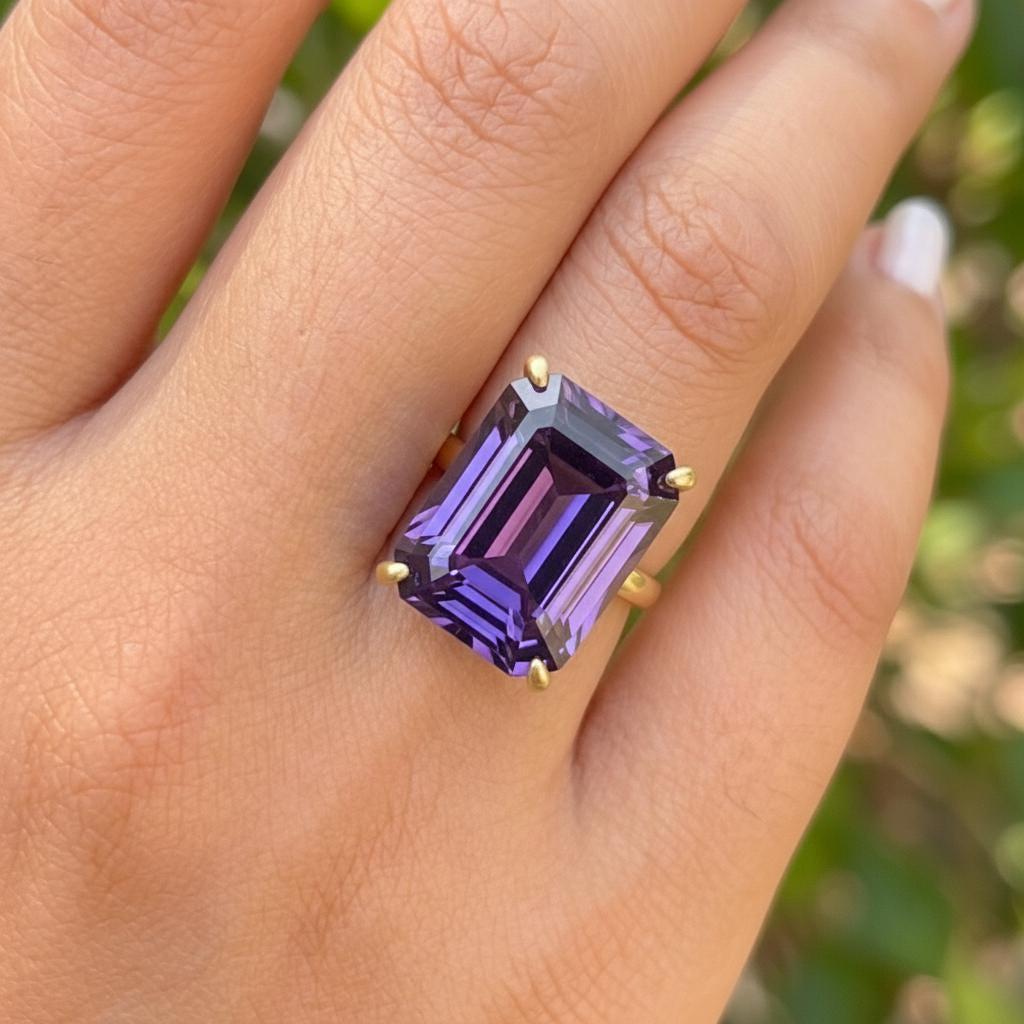 Elegant Large Amethyst Ring 12x16 | Emerald Cut 14K Gold Statement ...
