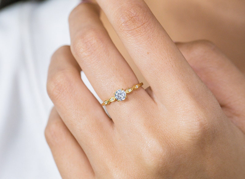 Diamond Engagement Ring, April Birthstone Ring, Diamond Anniversary Ring, 14k Gold Unique Promise Ring, Wedding Ring image 1