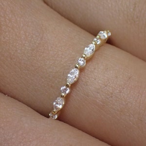 Vintage Diamond Wedding Band, Marquise Cut Natural Diamond Moissanite Band, Art Deco Matching Stacking Band