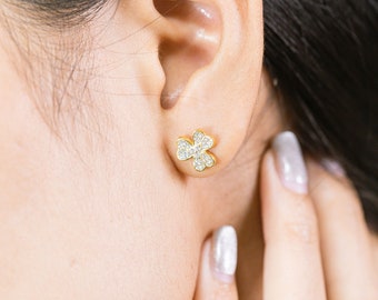 最安値に挑戦！ Three Leaf Clover Earrings, Clover Diamond Earrings in 14K チャーム