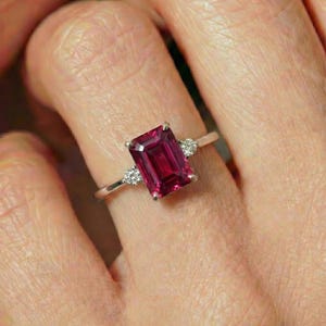 Emerald Cut Ruby Ring 1.75ct | 14K Gold Statement Ring | Certified July Birthstone Ring for Her