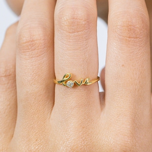 Diamond Love Ring, 14k Solid Gold Love Ring, Minimalist Love Ring, Dainty Script Love Ring, Anniversary Ring, Unique Love Ring