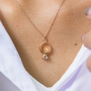 14k Solid Gold Ring Necklace: Diamond Promise Charm