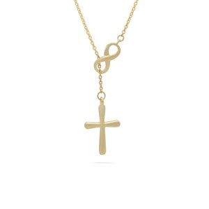 Infinity Cross Pendant Necklace, 14K Solid Gold Lariat Necklace, Infinity Luck Necklace, Religious Necklace for Women image 3