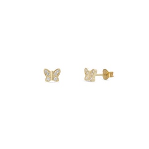 Diamond Butterfly Earrings, Minimalist Butterfly Studs in 14K Solid Gold, Bridal Earrings, Birthday Gift for Her image 6