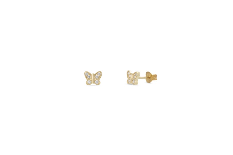 Diamond Butterfly Earrings, Minimalist Butterfly Studs in 14K Solid Gold, Bridal Earrings, Birthday Gift for Her image 6