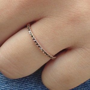 Black Diamond Half Eternity Ring: 14k Gold Thin Midi Ring