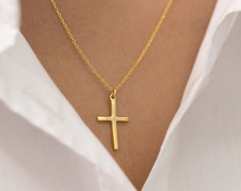 14k Solid Gold Cross Pendant Necklace: Dainty Religious Gift