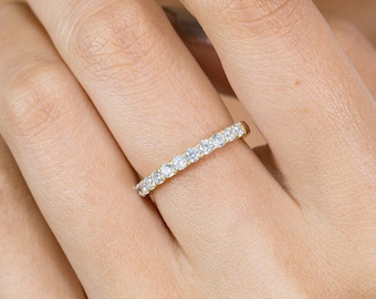 14K Gold Half Eternity Diamond Wedding Band - Stackable Anniversary Ring