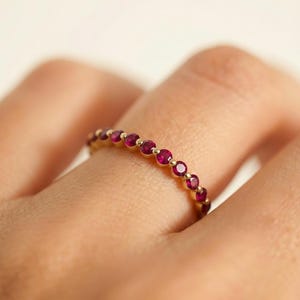 Classic Ruby Stackable Ring | 2.0 mm Single Prong Half Eternity Band | July Birthstone Wedding Ring image 4