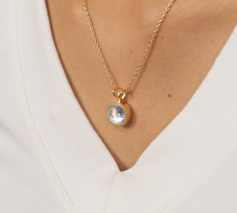 3.0 CT Moonstone Necklace, June Birthstone Necklace Gift for Women, Layering Necklace, Bridal Jewelry image 2