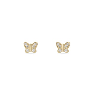 Diamond Butterfly Earrings, Minimalist Butterfly Studs in 14K Solid Gold, Bridal Earrings, Birthday Gift for Her image 2