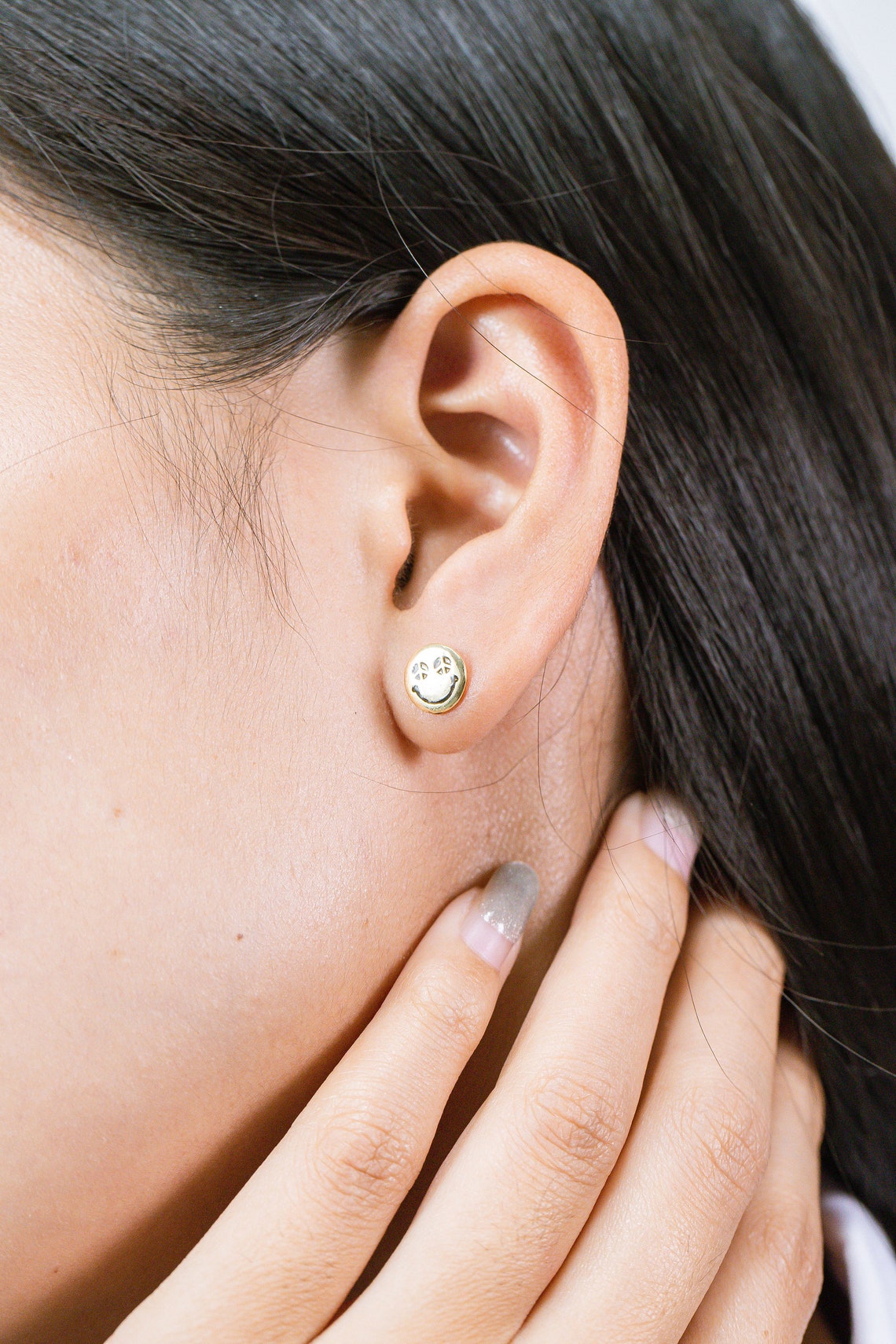 Smiley Face Emoji Stud Earrings 14K Solid Gold Emoji Studs Etsy