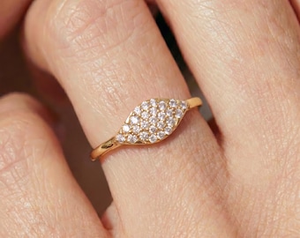 Marquise Diamond Ring: 14k White Gold, Platinum Dainty Ring