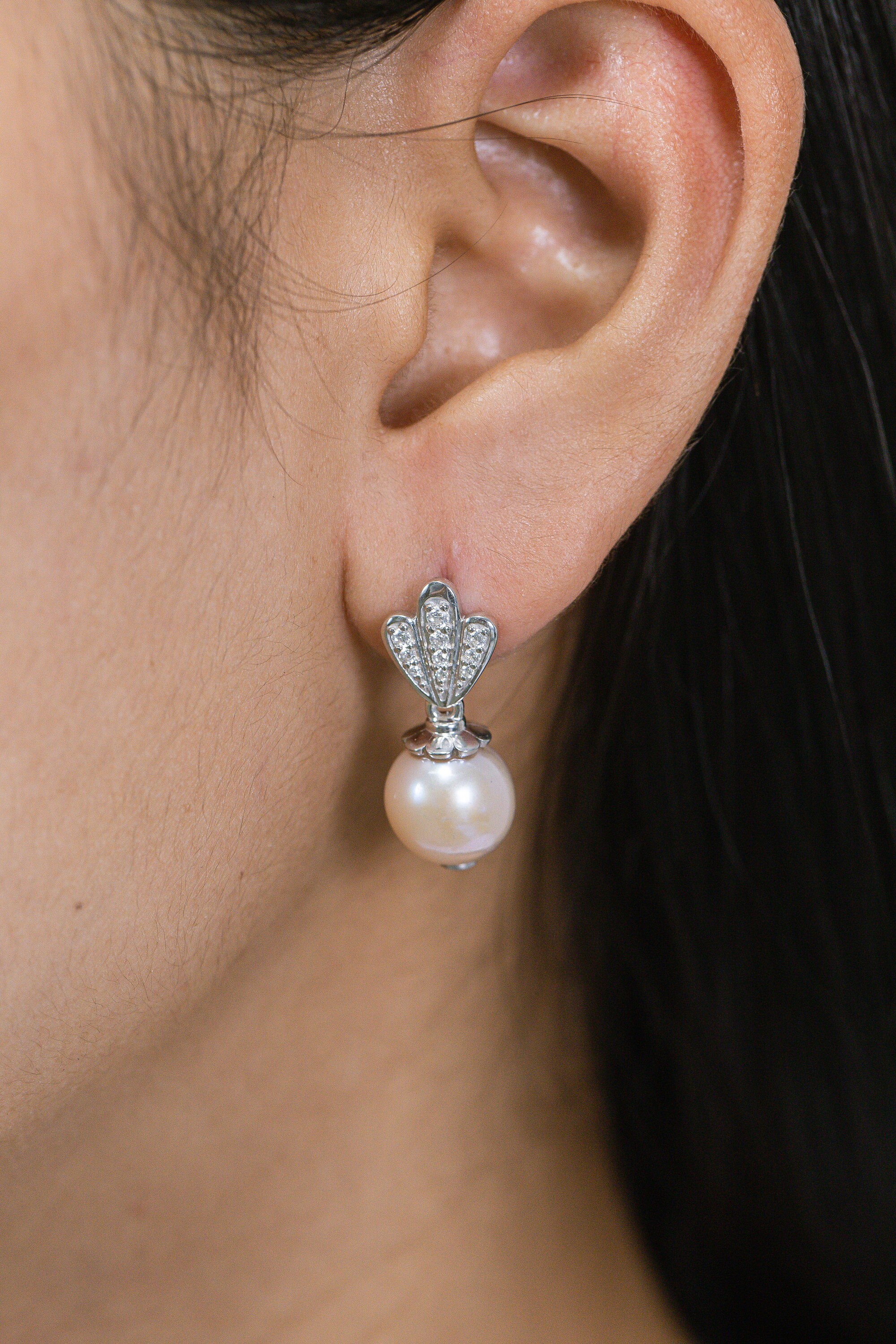 Dangle Drop Pearl Stud Earrings, Pearl Stud Droplet Earrings