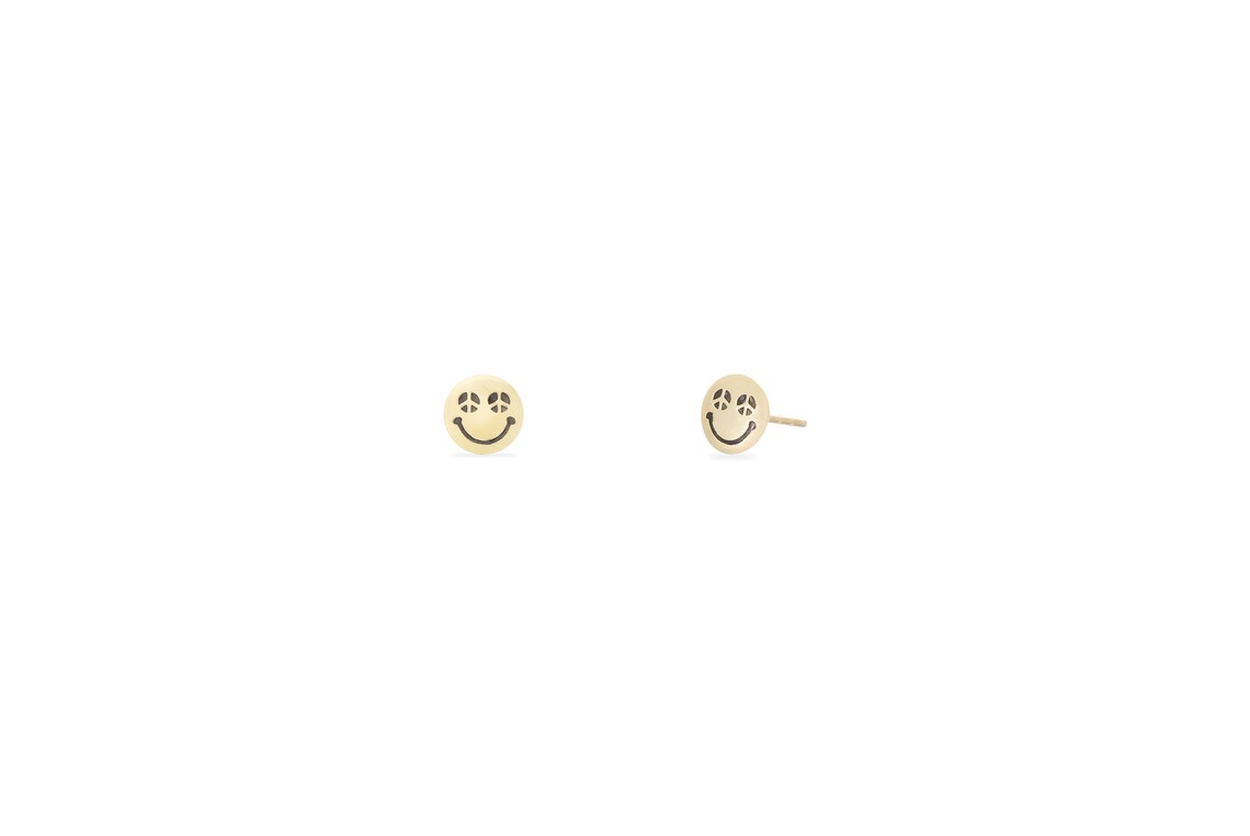 Smiley Face Emoji Stud Earrings 14K Solid Gold Emoji Studs Etsy