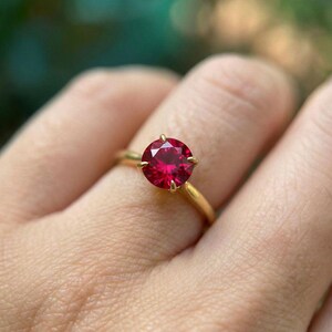 8mm Round Ruby Engagement Ring Solitaire, Red  Ruby Promise Ring, July Birthstone