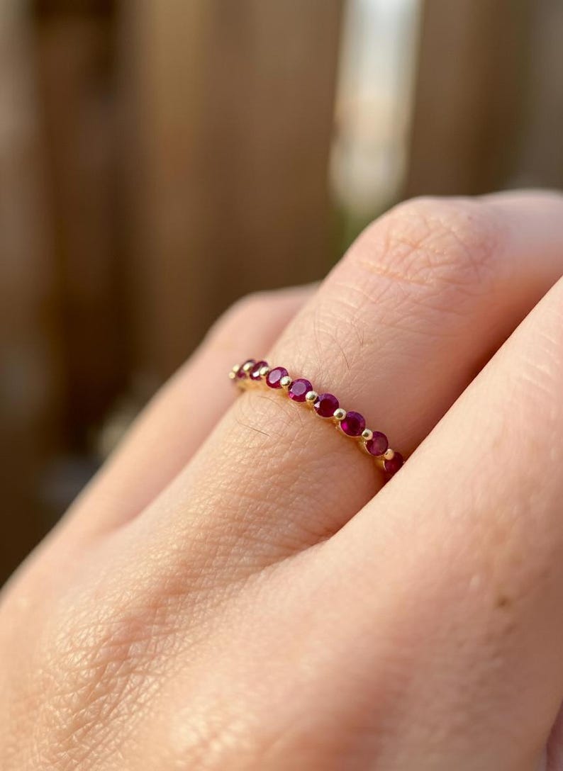 Classic Ruby Stackable Ring | 2.0 mm Single Prong Half Eternity Band | July Birthstone Wedding Ring image 10