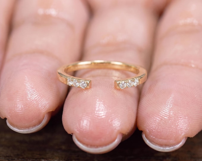 Featured listing image: 14K Solid Gold Diamond Open Ring: Stackable Band