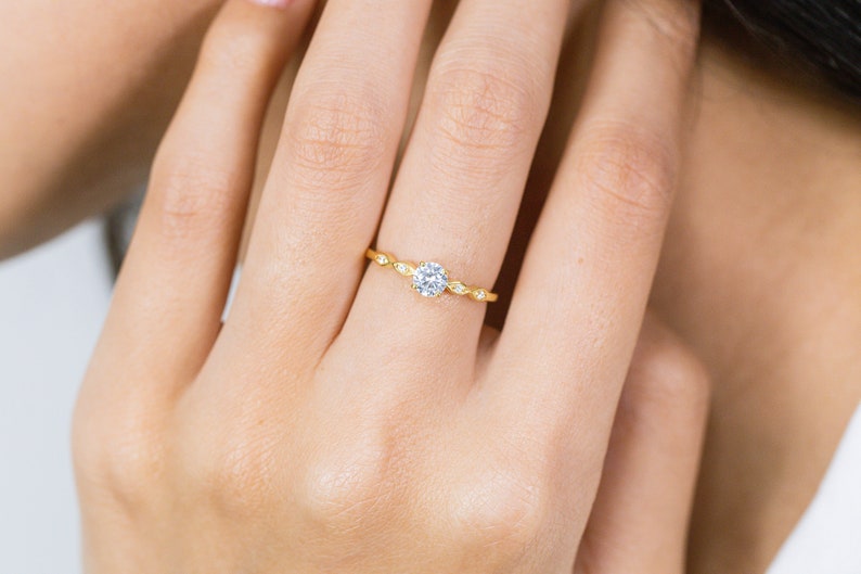 Diamond Engagement Ring, April Birthstone Ring, Diamond Anniversary Ring, 14k Gold Unique Promise Ring, Wedding Ring image 5