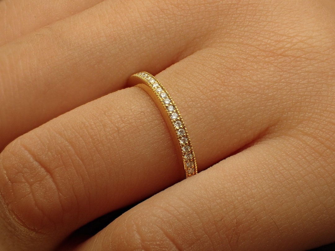 14k Gold Diamond Eternity Wedding Band: Thin Channel Set Ring - Etsy
