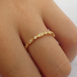 Art Deco Diamond Wedding Band: 14k Gold Half Eternity Ring
