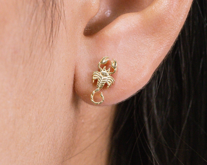 Featured listing image: Scorpion Stud Earrings, 14k Solid Gold Scorpion Studs, Animal Earring for Women, Insect Jewelry Gift for her, Valentinus's Day Gift