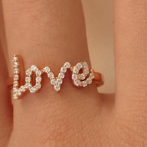 Diamond Love Ring, 14k Gold Love Ring, Love Diamond Ring, Dainty Love Ring, Rose Gold Love Ring, Unique Love Ring