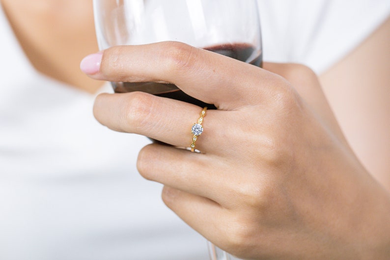 Diamond Engagement Ring, April Birthstone Ring, Diamond Anniversary Ring, 14k Gold Unique Promise Ring, Wedding Ring image 8