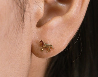 Horse Stud Earrings, 14K Solid Gold Animal Earrings, Gifts for Horse Lovers, Minimalist Horse Studs, Best Valentines Day Gifts for Her