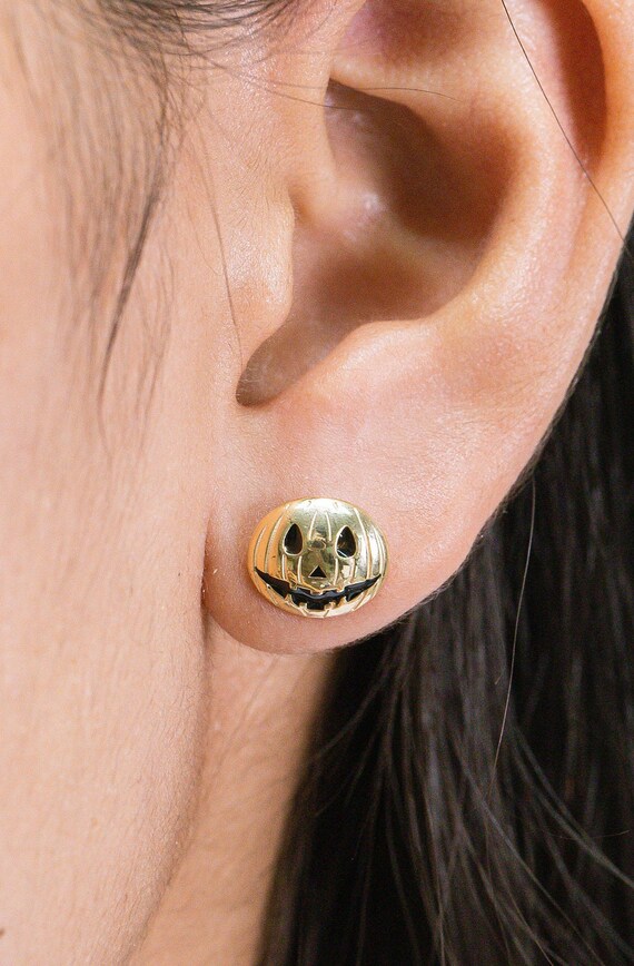 Grinning Face Emoji Stud Earrings 14K Solid Gold Emoji Stud Etsy