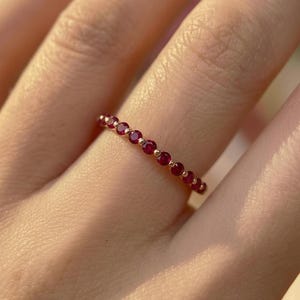 Classic Ruby Stackable Ring | 2.0 mm Single Prong Half Eternity Band | July Birthstone Wedding Ring image 11