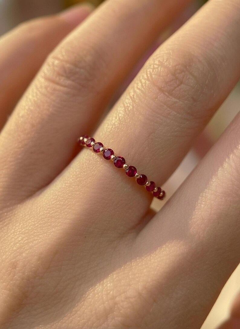 Classic Ruby Stackable Ring | 2.0 mm Single Prong Half Eternity Band | July Birthstone Wedding Ring image 11