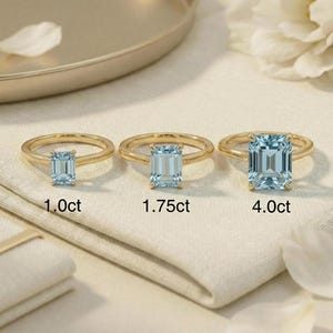 Art Deco Blue Topaz Solitaire Ring, Emerald Cut Sterling Silver Engagement Ring, Minimalist Promise Ring for Her