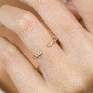 Diamond Open Ring, 14K Solid Gold Diamond Band, Open Enhancer Band, Matching Stackable Ring, Dainty Wedding Ring image 1