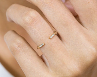 Diamond Open Ring, 14K Solid Gold Diamond Band, Open Enhancer Band, Matching Stackable Ring, Dainty Wedding Ring