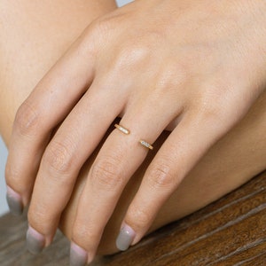 Diamond Open Ring, 14K Solid Gold Diamond Band, Open Enhancer Band, Matching Stackable Ring, Dainty Wedding Ring image 9