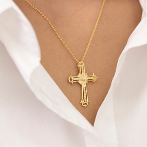 14k Solid Gold Diamond Cross Necklace: Religious Jewelry