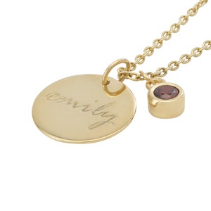 Colar de disco personalizado, conjunto de colar de granada Bazel, colar em camadas de pedra do mês de janeiro, colar de ouro maciço 14k para mulheres
