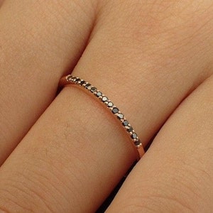14k Solid Gold Black Diamond Band: Thin Stackable Ring