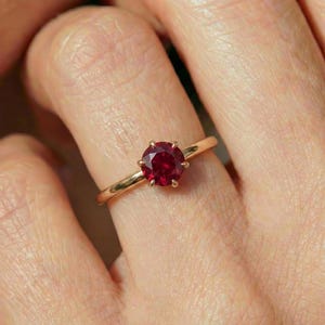 Dainty Ruby Solitaire Ring | 14K Gold Red Gemstone Engagement Ring | July Birthstone Anniversary Gift for Her