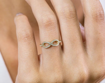 Diamond Infinity Ring, 14K Solid Gold Infinity Ring, Infinity Wedding Band, Infinite Love Ring, Valentine's Day Gift