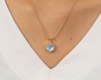 3.0 CT Moonstone Necklace, June Birthstone Necklace Gift for Women, Layering Necklace, Bridal Jewelry