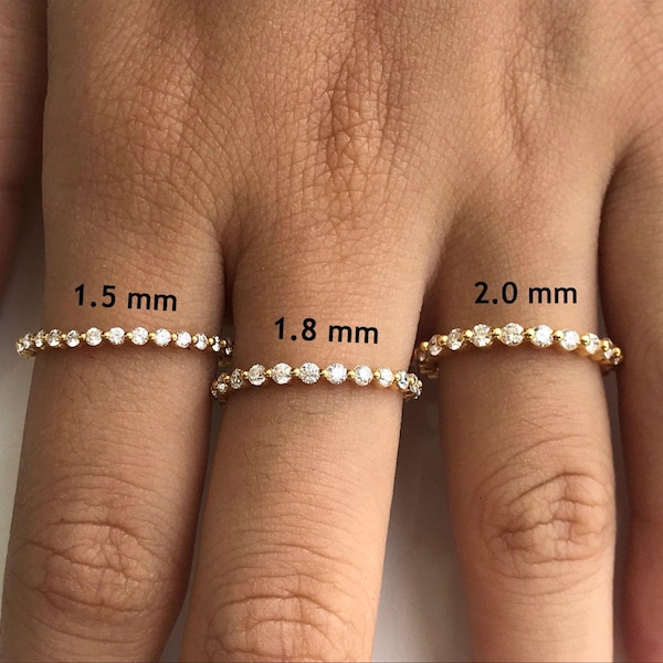 Single Prong Full Eternity Band, 1.5mm 1.8mm 2.0mm Diamond Wedding Band, Solid Gold Prong Set Band, Bubble Prong Band