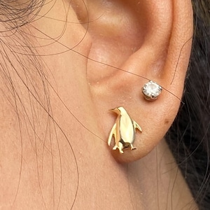 Penguin Stud Earrings, 14k Solid Gold Animal Earrings, Gift For Penguin Lover, Gift for her, Ocean Marine Life Jewelry,Valentinus's Day Gift
