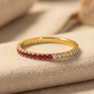 Red Ruby Diamond Band, July Birthstones, Ruby Full Eternity Wedding Band, Diamond Wedding Ring, Anniversary Rings