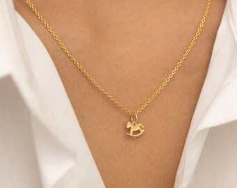14K Solid Gold Rocking Horse Pendant Necklace: Animal Lover Gift