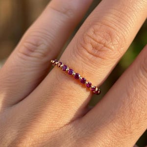 Classic Ruby Stackable Ring | 2.0 mm Single Prong Half Eternity Band | July Birthstone Wedding Ring image 6