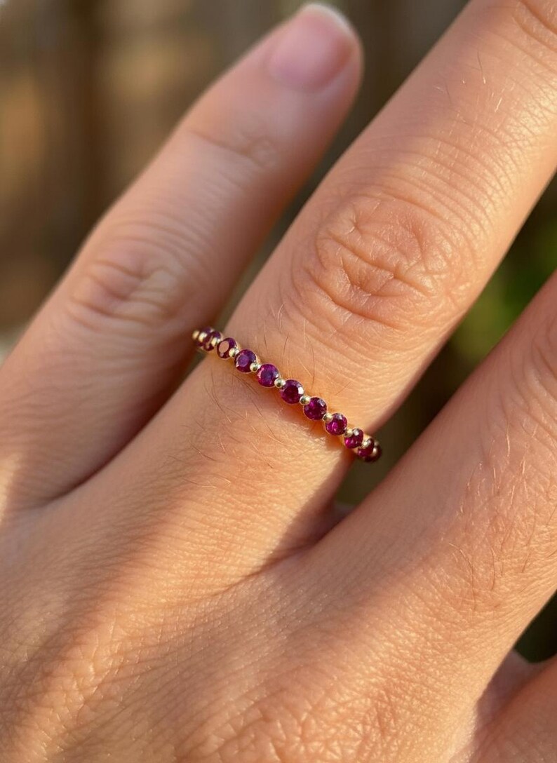 Classic Ruby Stackable Ring | 2.0 mm Single Prong Half Eternity Band | July Birthstone Wedding Ring image 6